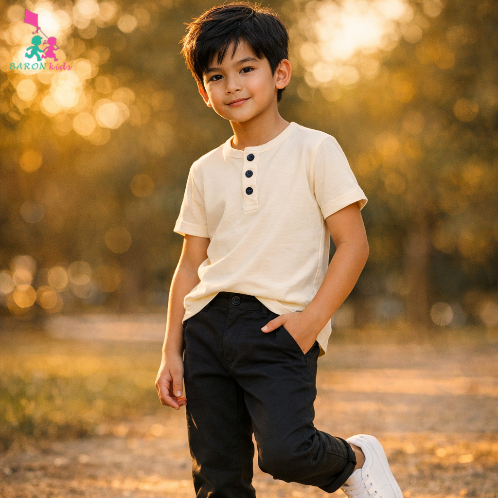 تیشرت ساده سه دکمه  (3 تا 10 سال)