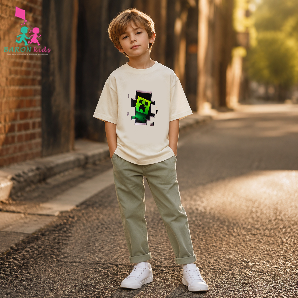 تیشرت اسپرت طرح  ماینکرافت  (7 تا 10 سال)