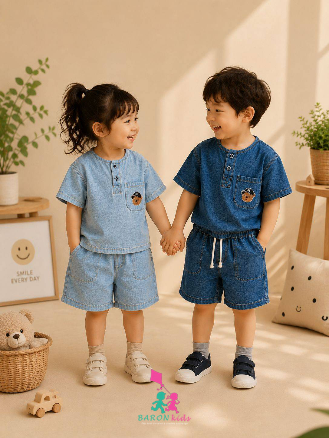 تیشرت و شلوارک جین  تدی کلاهدار(2 تا 7سال)