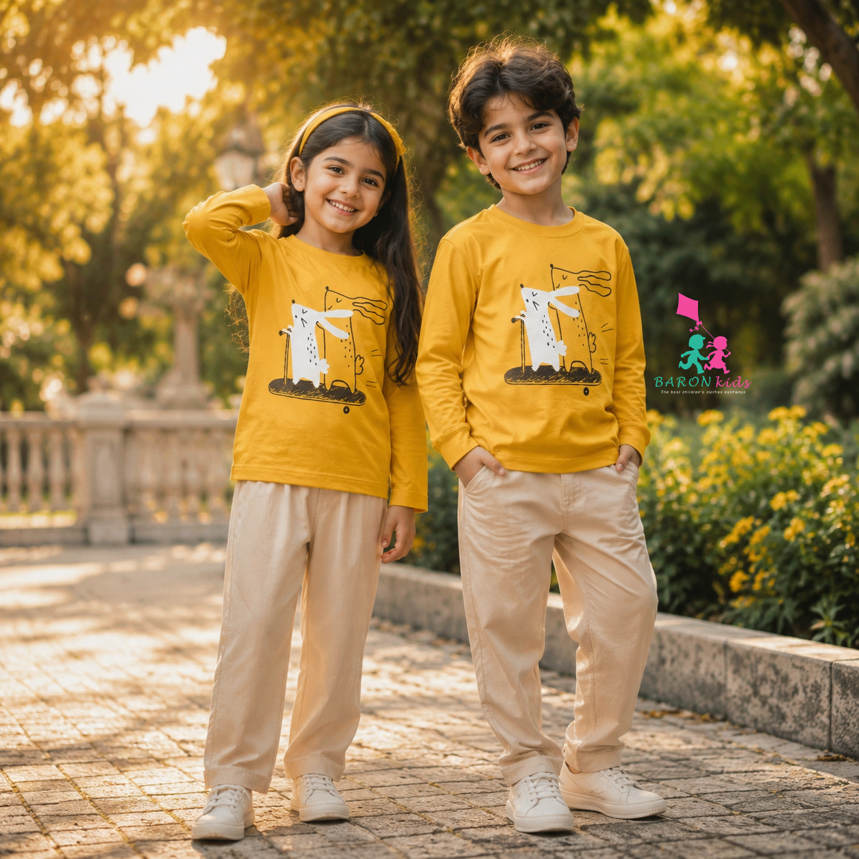 بلوز چاپدار طرح خرگوش و اسکوتر  (3 تا 6سال)