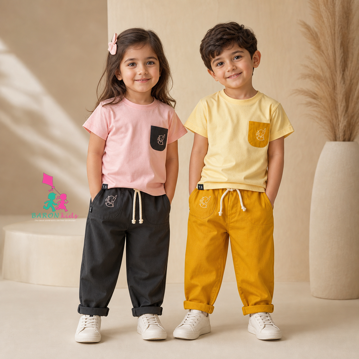 تیشرت شلوار دخترانه و پسرانه چرخکاری فیل (2 تا 5 سال)
