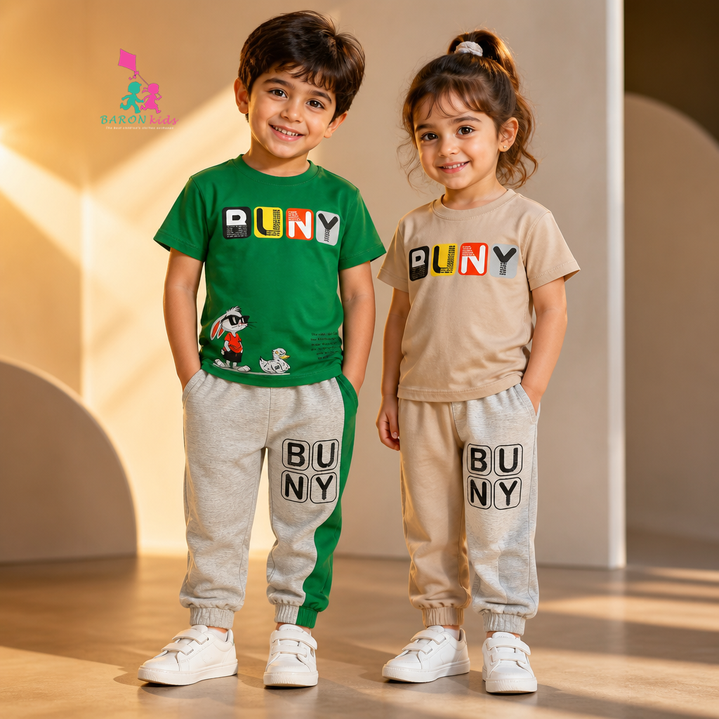 تیشرت شلوارک ملانژ کبریتی  (2 تا 5 سال)