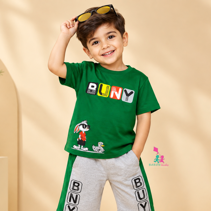 تیشرت شلوارک ملانژ کبریتی  (2 تا 5 سال)