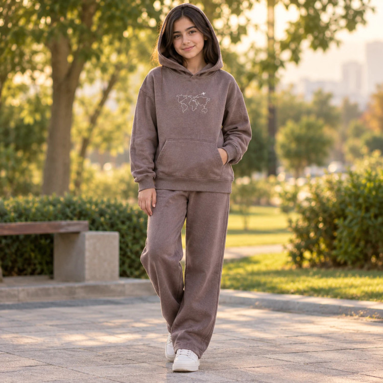 ست هودی و شلوار چرخکاری دورس دخترانه بزرگسال